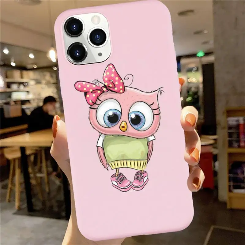 

Lovely Animal Owl Phone Case Candy Color for iPhone 6 7 8 11 12 s mini pro X XS XR MAX Plus