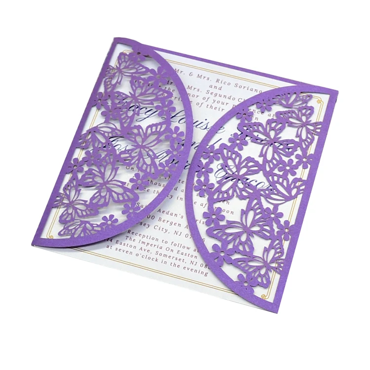 

High Quality Fold Butterfly Pattern Carved Paper Wedding Laser Cut Invitation Card