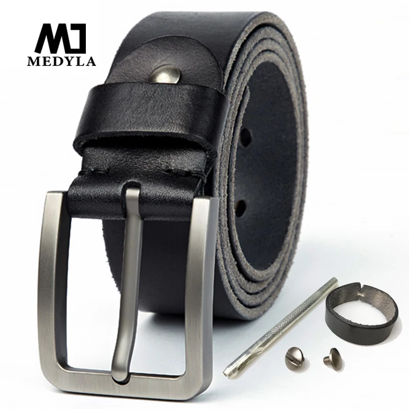 MEDYLA leather belt men natural original leather no interlayer hard brushed steel buckle men's Genuine Leather Belt Accessories