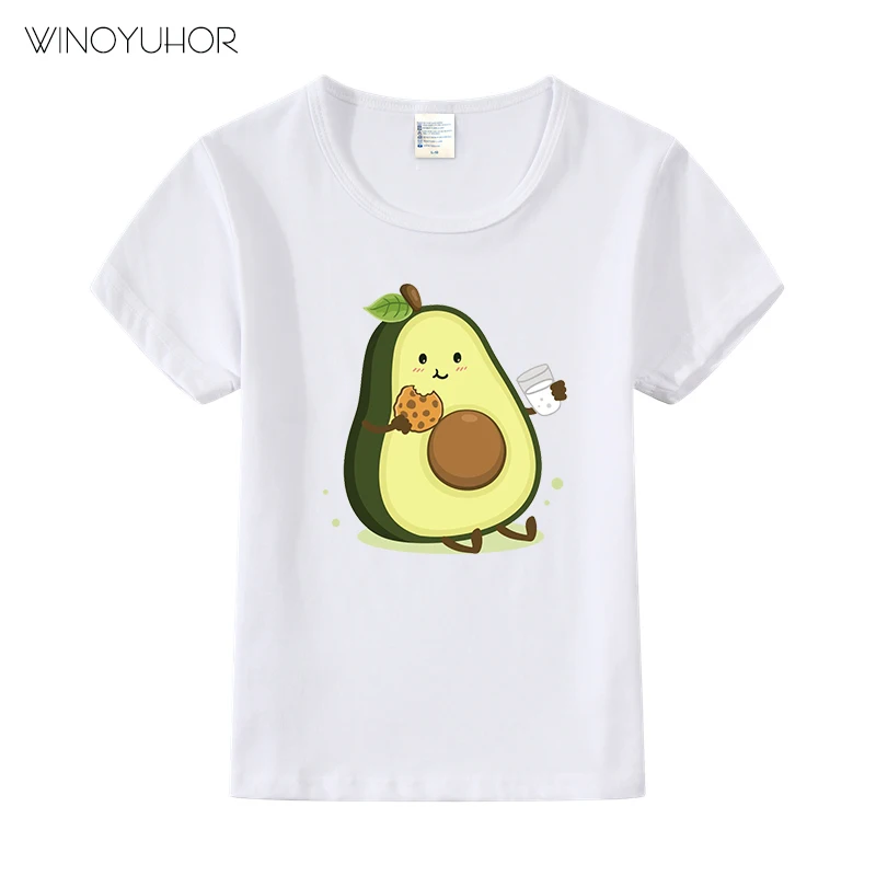 

Новинка 2021, корейские милые футболки с авокадо для веганов для девочек, милые Мультяшные Детские футболки для маленьких мальчиков, забавные...