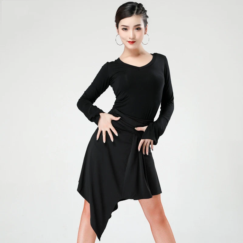 

Women Latin Dance Costume Black Tops Skirts Set Ballroom Latin Dance Competition Dresses Cha Cha Rumba Samba Practice Wear SL204