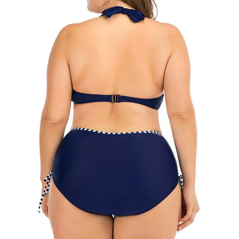 

Womens High Waist Swimwear Padded Push Up Bikini Sets Striped Swimsuit Beachwear