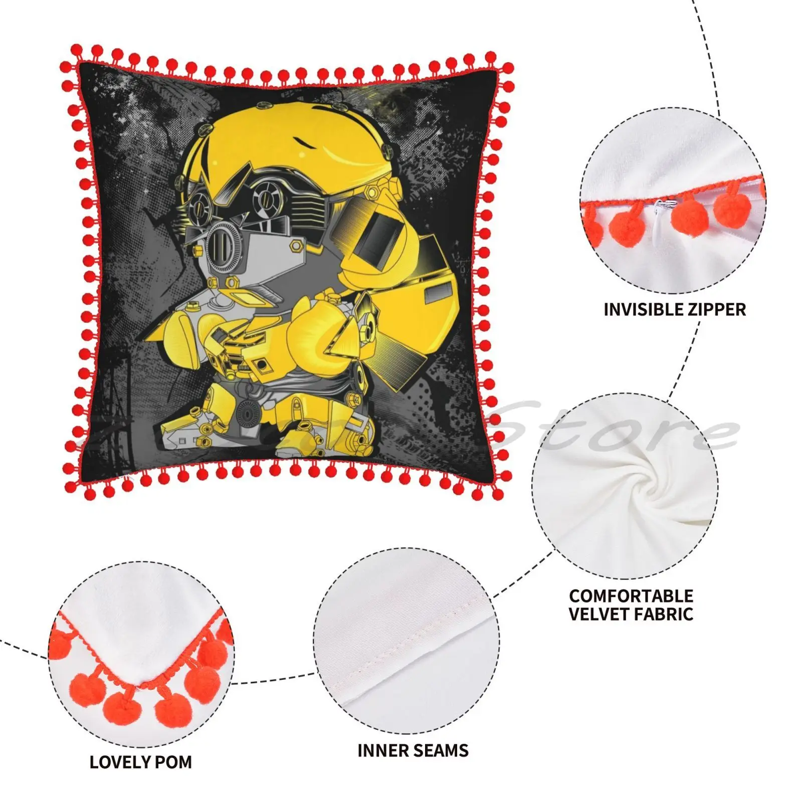 Наволочка Bumblebee с надписью наволочка из хлопка и льна плюшевая помпоном для