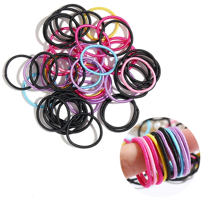 S11-3cm 50PCS 50 шт./лот, 3 см, милые цветные резинки для волос для девочек, аксессуары для волос, эластичная веревка для детей, детская бабочка, конский хвост, держатель, модные резинки - Цвет: S11-3cm 50PCS
