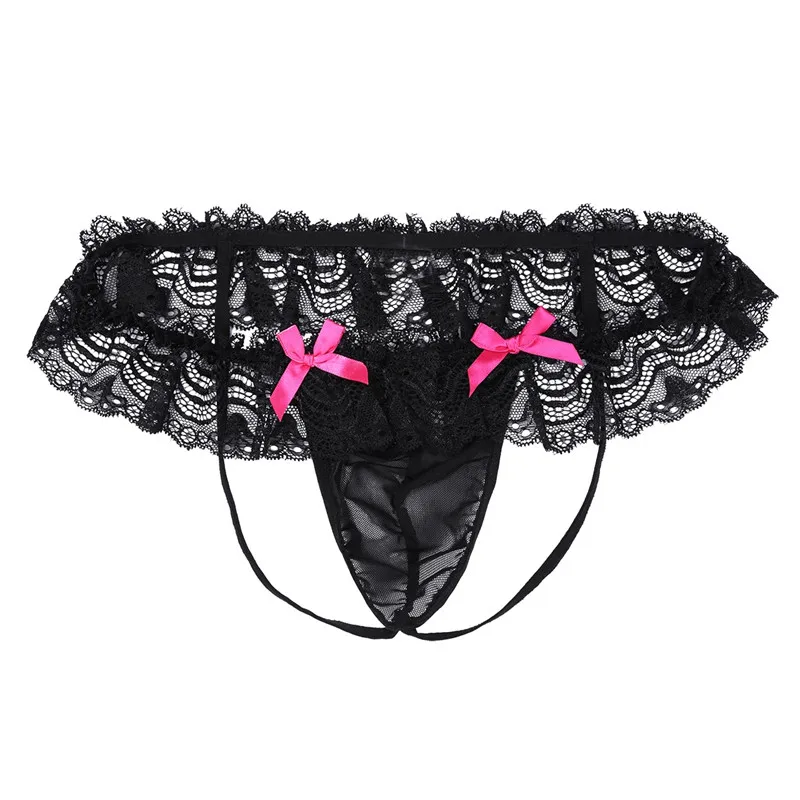 Мужское нижнее белье SISSY прозрачное Сетчатое кружево Бант выпуклый мешочек открытая ягодица бантик бикини трусы нижнее белье трусы Гей Трусики