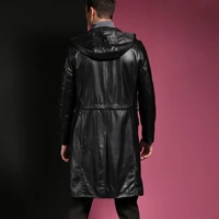 Fashion Men Sheepskin Long Trench Coat Slim Fit Hoody Windbreaker Colors Business Man Outwear Coat Casual Genuine Leather Jacket
