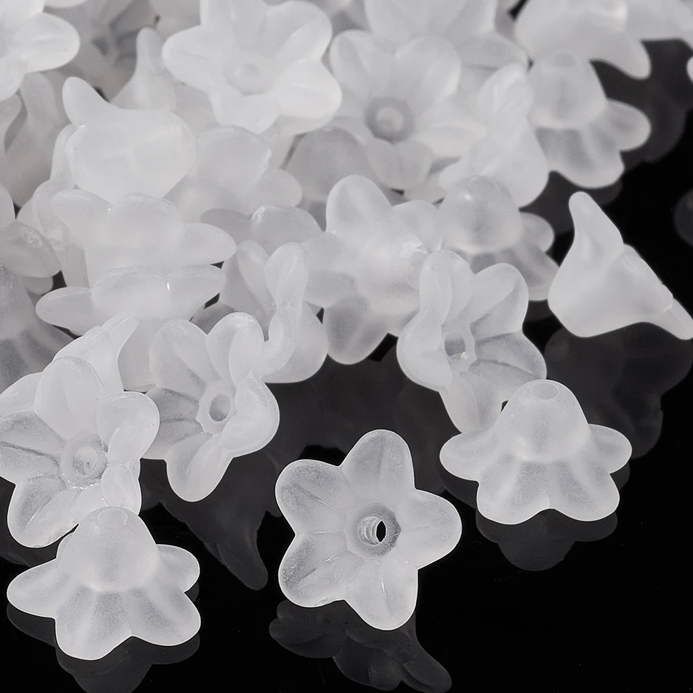 Прозрачные матовые акриловые бусины с цветами для ювелирных украшений белый