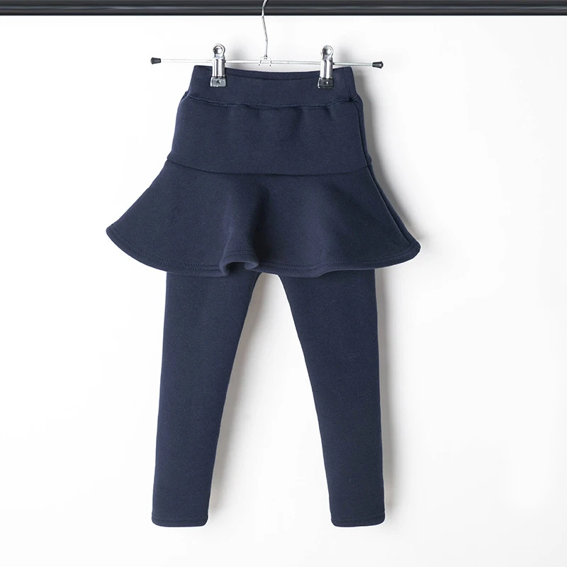 navy blue Новинка года, Зимняя юбка-брюки для девочек плотные бархатные штаны для девочек, две юбки-брюки, детские бархатные Леггинсы клеш ниже колена для девочек - Цвет: navy blue