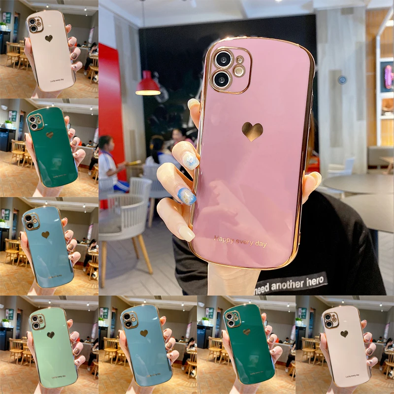 

Luxury Cute Oval Plating Silicone Phone Case For iPhone 12 11 Pro Max XSmax XR 8 7 Plus Ultra-thin Heart-shaped Soft Cover Funda