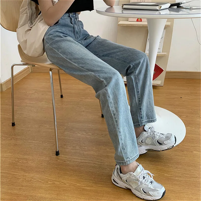 

Jeans Women High Waist Chic All-match Vintage Straight Bleached Korean Style Streetwear Ulzzang Kpop Femme Ins Autumn Denim New