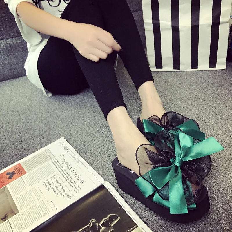 Модные Вьетнамки с бантом женские Пляжные сланцы летние Нескользящие сандалии