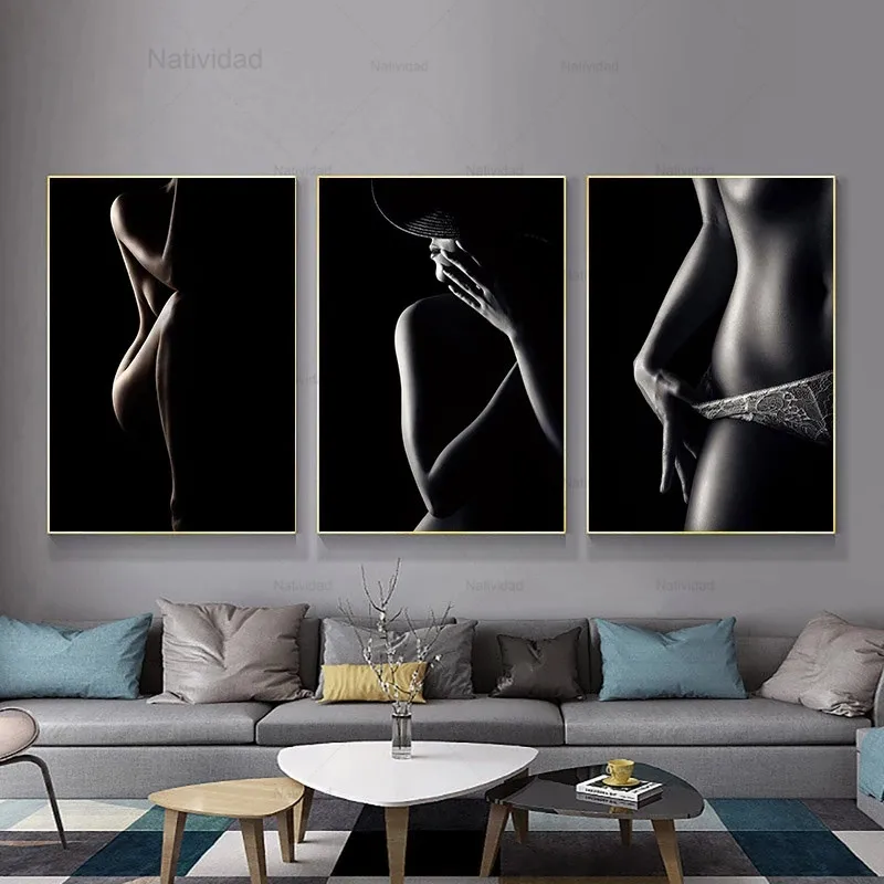 

Modern Canvas Painting Sexy Nude Women Wall Art Poster Print Black and White Figure Wall Picture Living Room Home Decoration