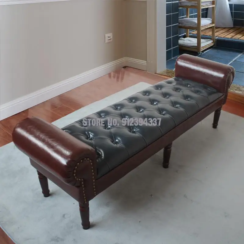 European bedroom simple storage American country leather bed tail stool bedside sofa bench changing shoe | Мебель