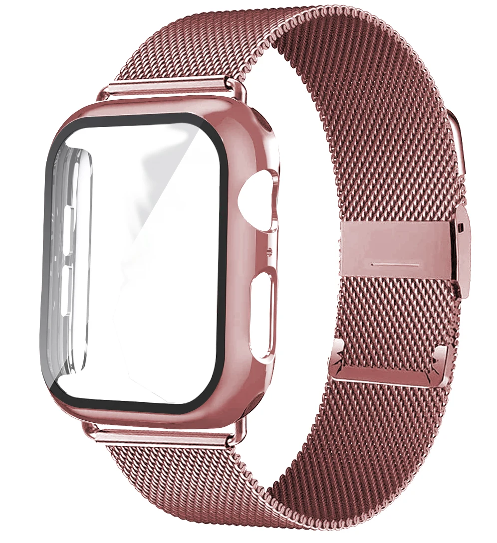 

Чехол и ремешок для Apple Watch band 40 мм 44 мм 38 мм 42 мм, чехол с покрытием и металлическим ремешком, браслет из нержавеющей стали для iWatch 6 5 4 3 2 se
