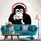 Настенная музыкальная наклейка Banksy с изображением обезьянки и гориллы, для гостиной, детской комнаты, Мультяшные граффити, музыкальные наушники, Виниловая наклейка на стену