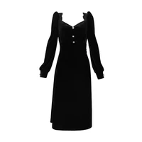 womens midi dress for new year 2022 party chiffon black dress velvet elegant evening dresses female za 2021 spring summer