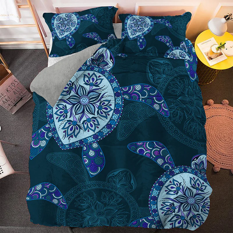 

14 Different Size Sea Animals Duvet Cover 3D HD Tortoise Print White Blue Fish Shell Turtle Bedding Set Large King Queen Decor