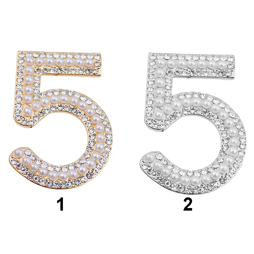 Золотые и серебряные новые ретро-Броши с буквой 5 камни со стразами брошь шпильки
