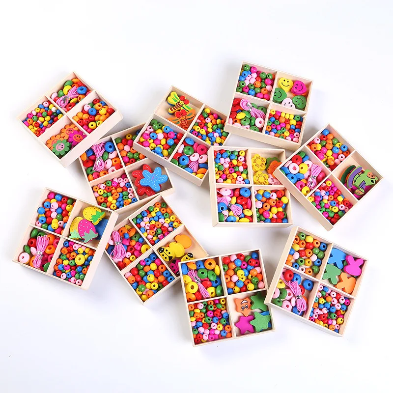 

1 коробка красочных деревянных бусин для девочек, ожерелье, браслет, детские украшения «сделай сам», аксессуары, Детские бусины-головоломки,...