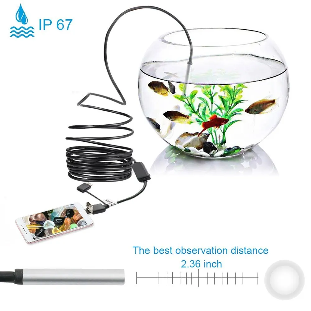 

USB Endoscope Inspection Borescope Camera HD 5.5mm Built-in 6 Adjustable LED Lights with 10M Cable IP67 Waterproof