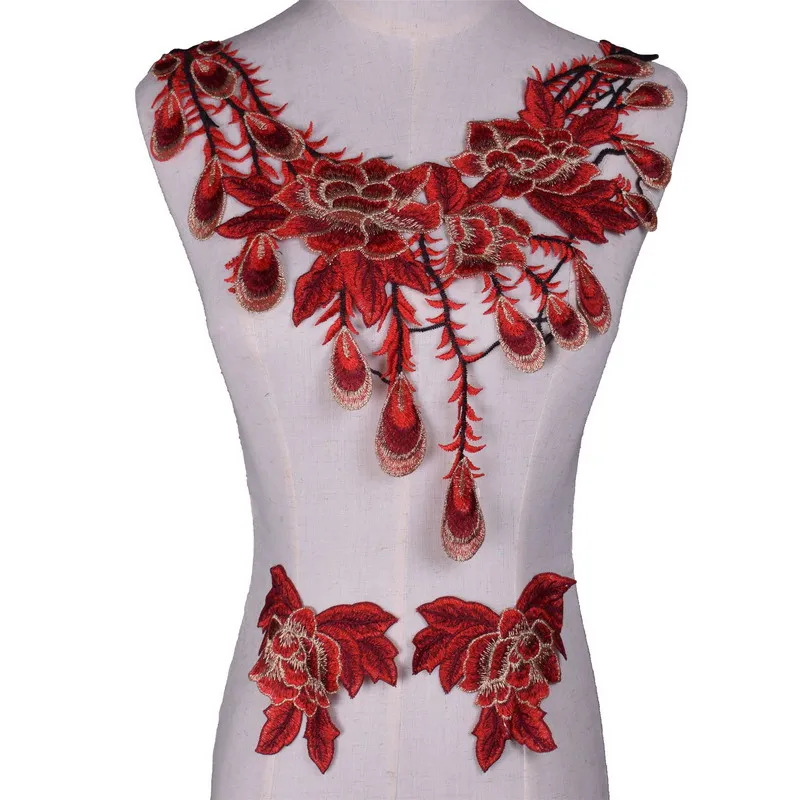 1 комплект красная синяя кружевная ткань аппликация из гипюра отделка декольте