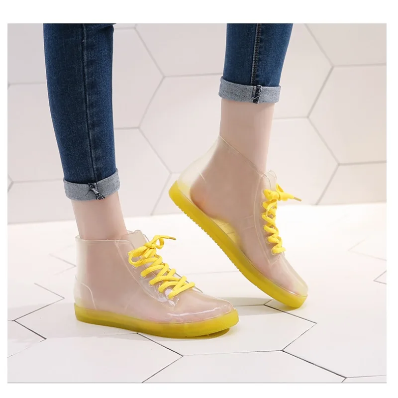 

women Boots rain waterproof boots PVC Fashion Shoe Cover Anti-slip girls Shoes Waterproof Shoes Outdoor clear crystal shoes