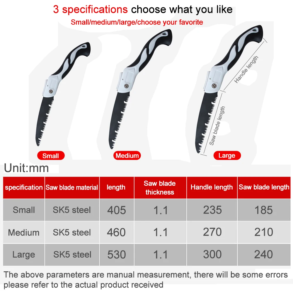 Folding Hand Saw SK5 Steel Medium-toothed Blade Soft Rubber Handle Collapsible Sharp for Woodwork/Household Cutting Tools/DIY |