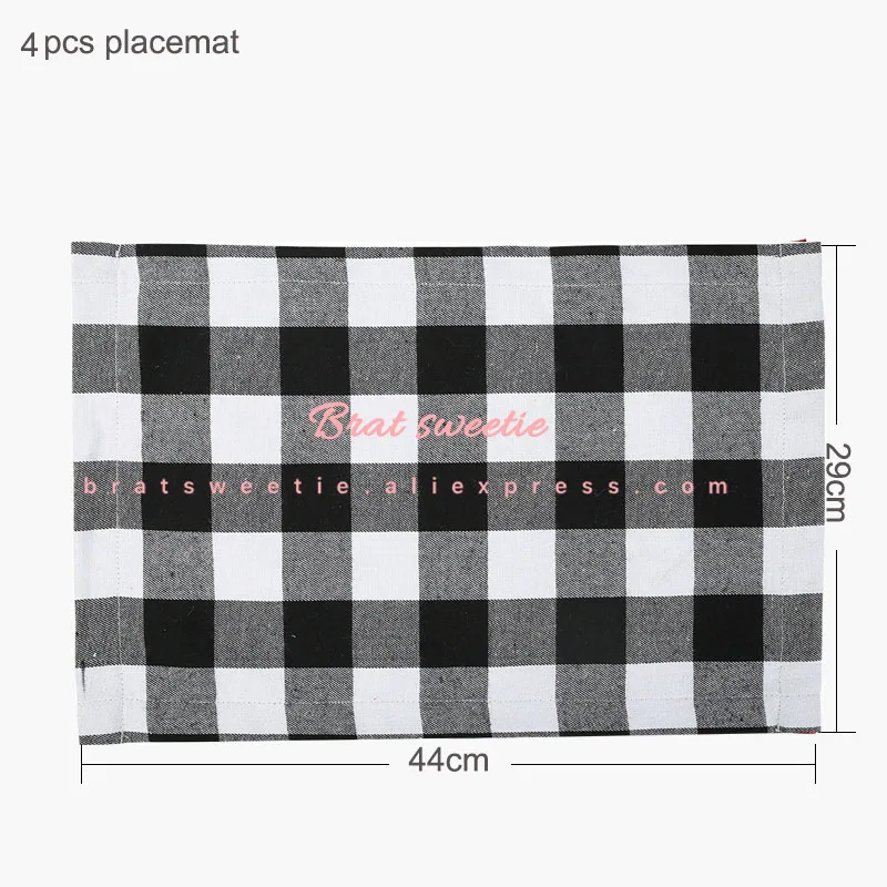 4pc white Placemat Красный, черный, хлопок, плед буйвола, Настольная дорожка, плед, Рождество, семейный ужин, подстилка, чехол для подушки, вечерние украшения на Рождество - Цвет: 4pc white Placemat