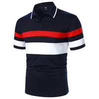 men short sleeve polo shirt two color stripe splicing design tops streetwear trend casual fashion business men polo shirt