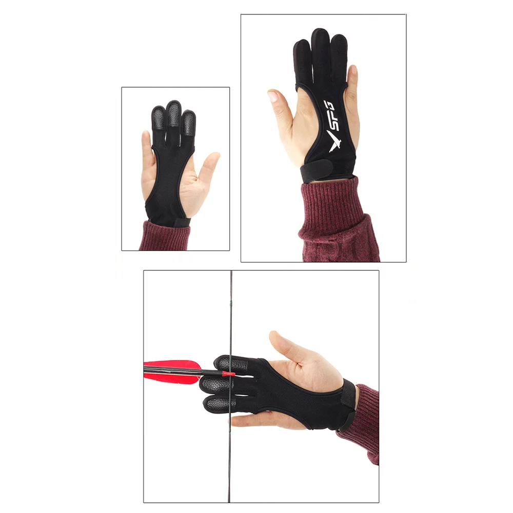 1 шт. черные перчатки с тремя пальцами для стрельбы из лука защитные воловьей кожи