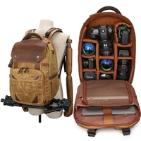 vintage waxed canvas camera bags dslr backpack waterproof shockproof breathable photography bag for nikon canon sony laptop bag