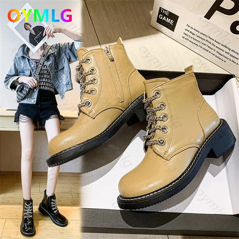 

Черные Ботинки Martin осенние тонкие женские новый стиль увеличенный тонкий толстый каблук с юбкой лакированные кожаные мотоциклетные ботинк...