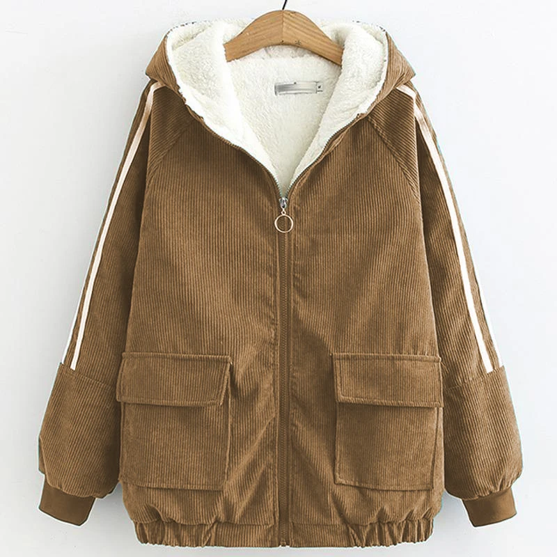 Куртка женская Вельветовая коричневая с отложным воротником - Цена: 2494.59