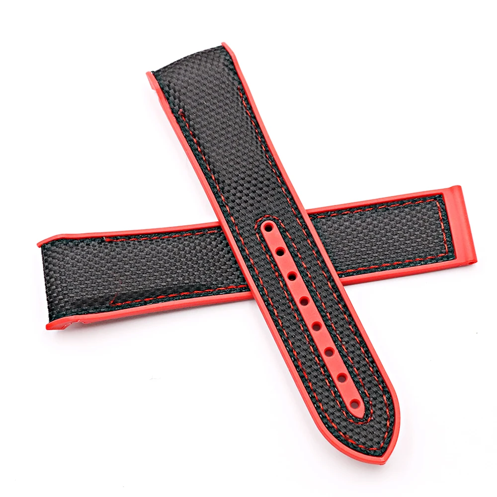 Rolamy 20 22mm Blue Red Rubber Silicone With Nylon Replacement Watch Band Strap For Omega Planet Ocean 45 42mm With Clasp