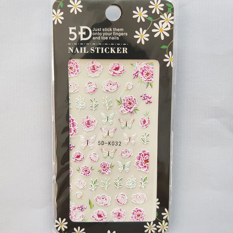 

5D Nail Sticker Laser Anaglyph Effect Design Nail Foil Butterfly Flowers Grass Glue Stickers Decals Slider Nail Art Decoration