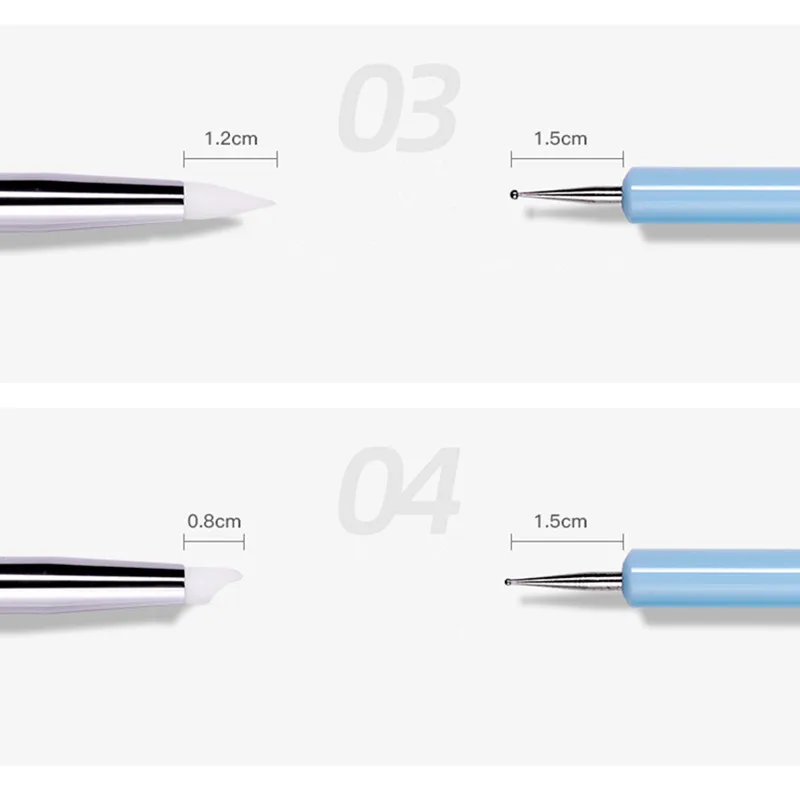 5pcs/Set Nail Art Dual End Acrylic UV Gel Silicone Carving Emboss Build Brush Rhinestone Picking Dotting Pen Manicure Tool