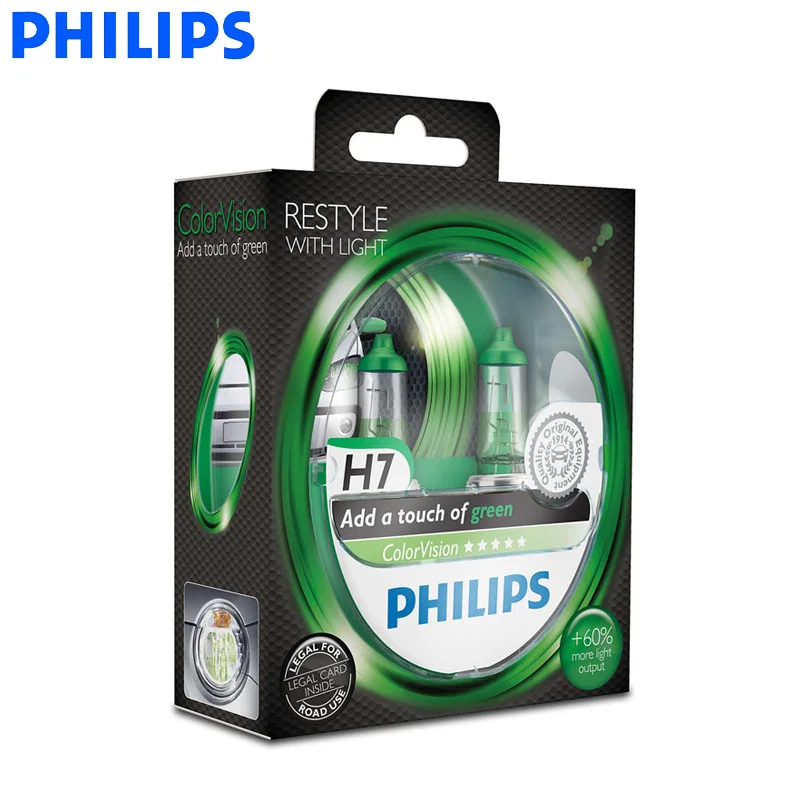 Лампы Philips H7 12 В с цветовым видением зеленые цветные лампы автомобисветильник