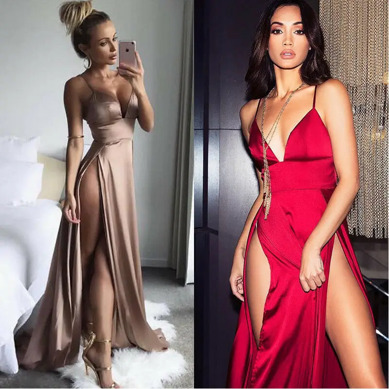 Goocheer Dress High-Split Maxi Sexy Women Solid Evening Party Dresses Clubwear Long Sleeveless dress women 2019 New |