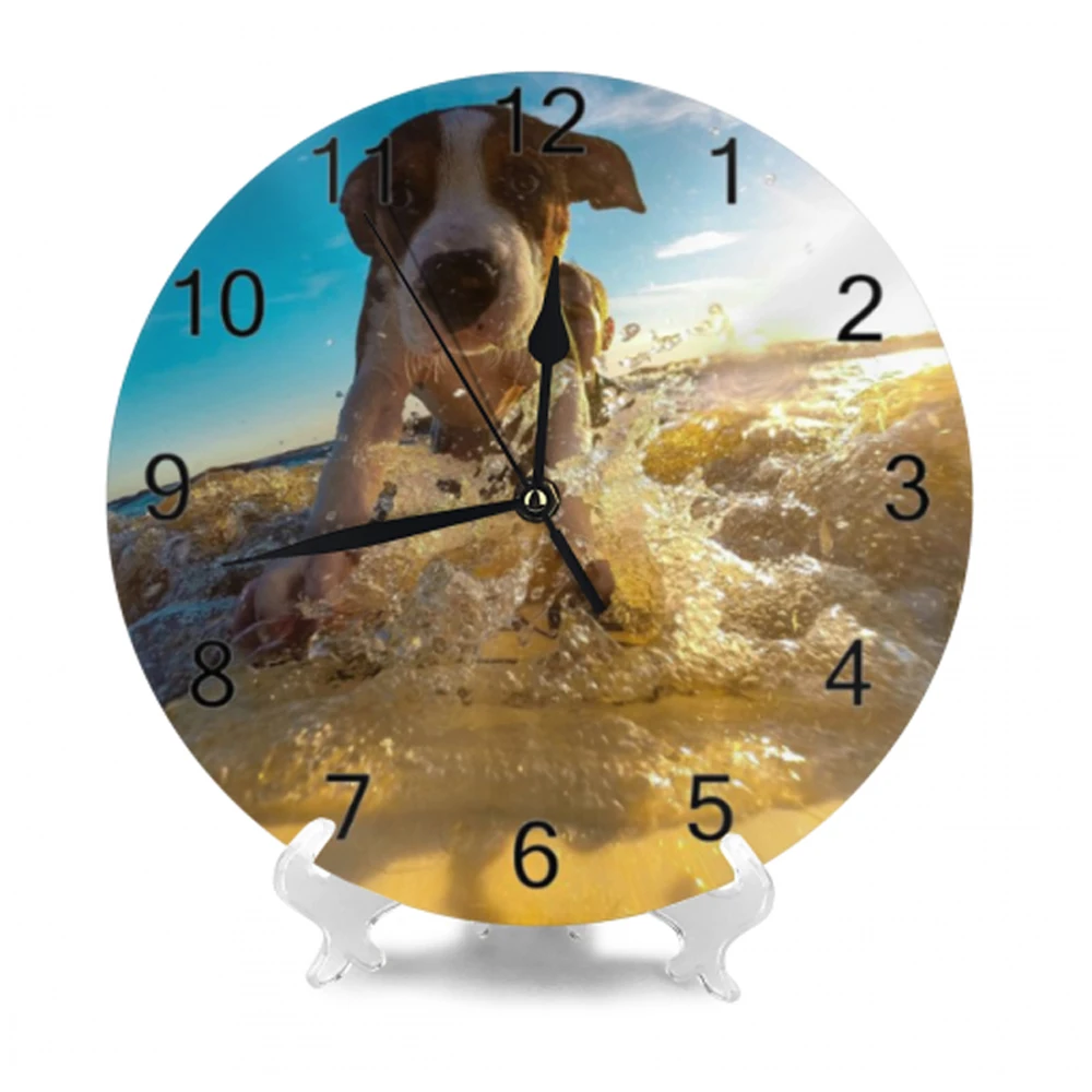 Круглые Настенные часы с изображением собаки и животных декоративный цифровой