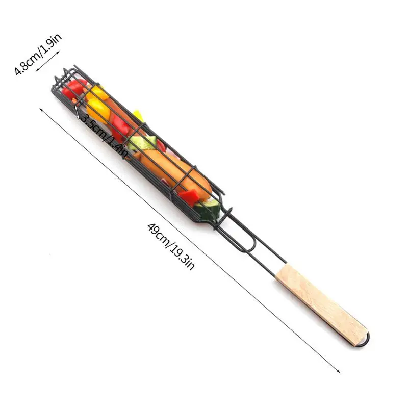 

Grill Baskets Resuable Barbecue Net Portable Rotatable Barbecue Holder Solid Grill Cookware Anti-Corrosion Wooden Handle