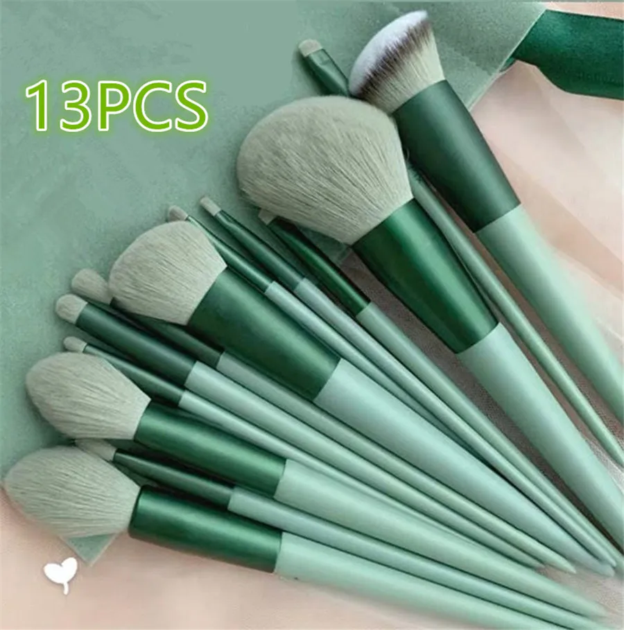 

8/13PCS Makeup Brushes Pro Green Brush Set Powder Eyeshadow Blending Eyeliner Eyelash Eyebrow Make Up Beauty Cosmestic Brushes