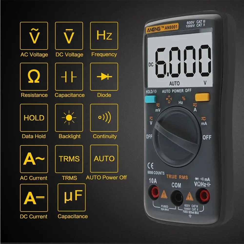 

ANENG AN8001 Professional True RMS Digital Multimeter 6000 Counts Backlight