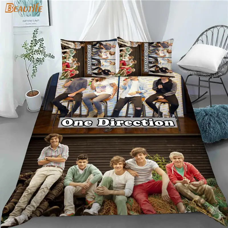 Juego de ropa de cama con estampado 3D de One Direction, funda de edred&oacute;n con funda de almohada para chico y hogar, 180x200cm, 180x220cm-3