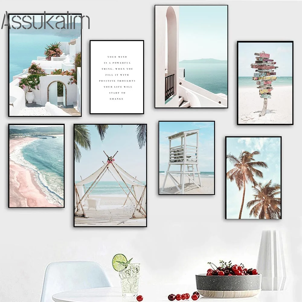 

Настенная картина с изображением моря, Постер пальмы, Пляжная Картина на холсте, скандинавские постеры, архитектурная печать, пейзаж, насте...