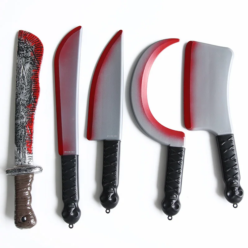 

Halloween Fake Bloody Props Plastic Fake Knife Horror Blood Weapons Funny Kids Favor Toy COSPLAY Halloween Decorations for Home