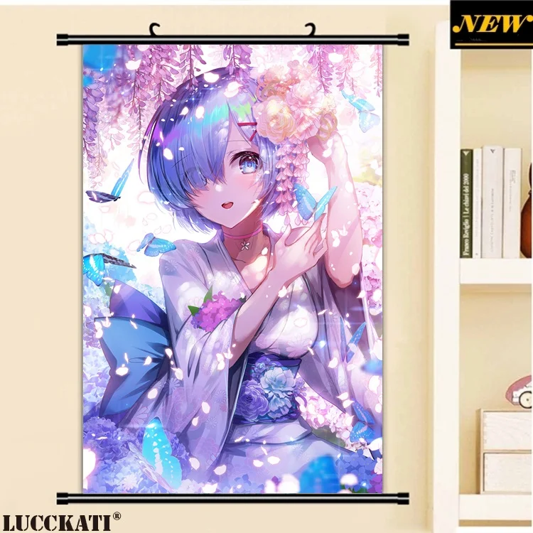 40X60 см Re Zero Re: Zero Kara Hajimeru Isekai Seikatsu Rezero Rem Сексуальная лоли, нарисованная аниме прокрутка, холст, постер