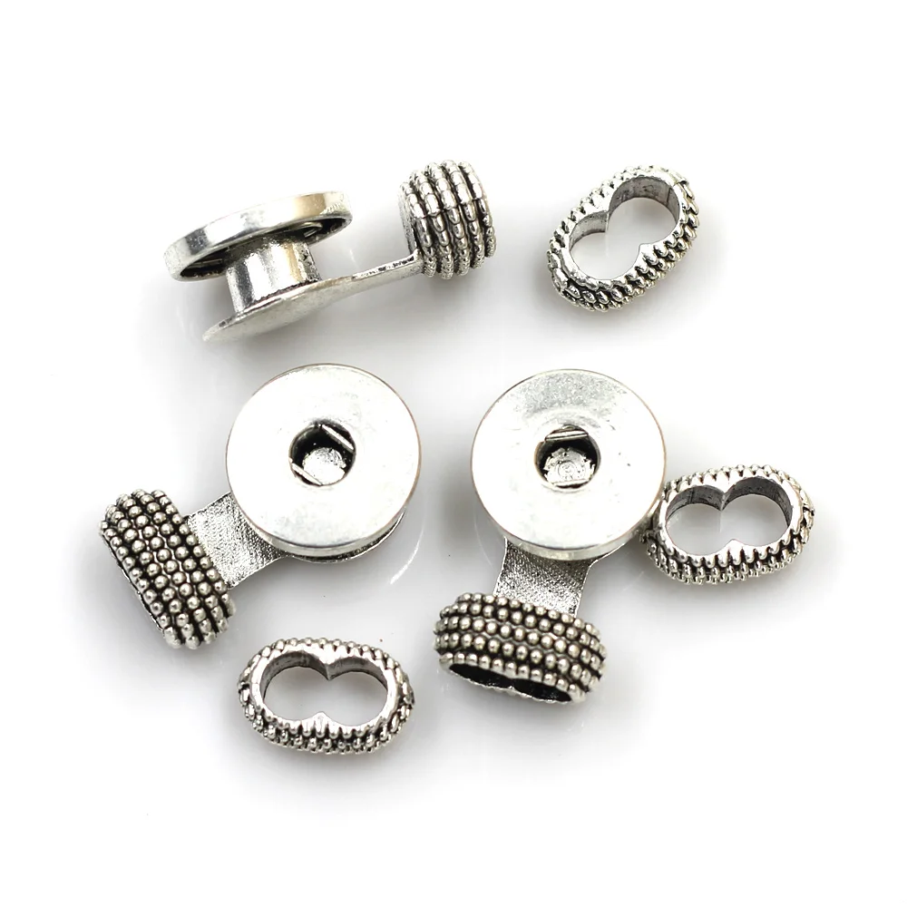 10Sets End Beads Cap Fit 18mm Snap Buttons Bracelets Necklaces Round Silver Tone Jewelry Making Charms Findings 3.1x1.9cm