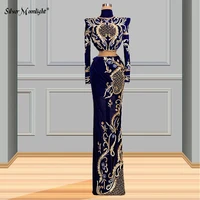 royal blue mermaid velour formal prom gowns dubai arabic evening dresses for party deep v neck elegant beading celebrity dresses
