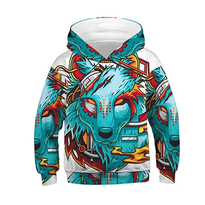 3D WOLF Boys Sweatshirt Hoodies Teens Spring Autumn Hooded Coat For Boys Kids Clothes Children Long Sleeve Pullover Tops - Цвет: TZ052-Green