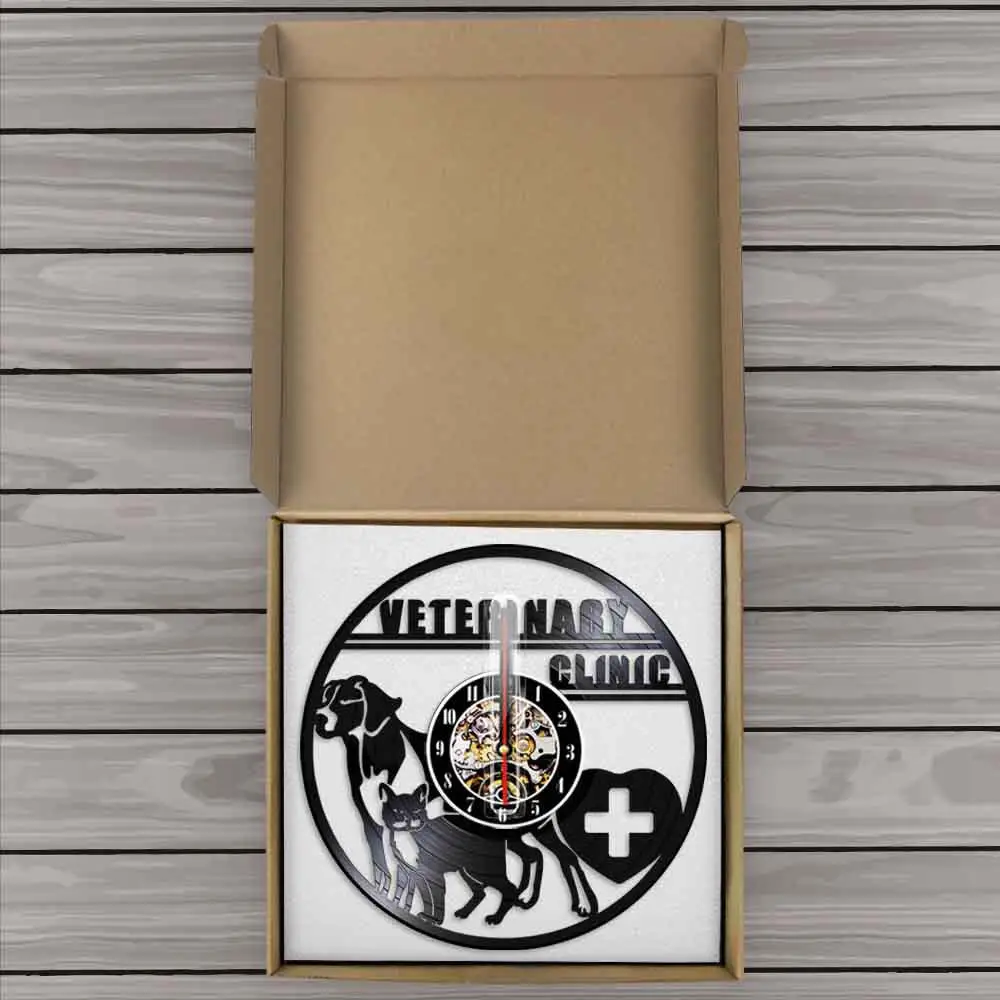 Veterinary Clinic Veterinarian Wall Watch Dogs And Cats Pet Care Animal Hospital Vinyl Record Clock Lovers Vet Gifts | Дом и сад